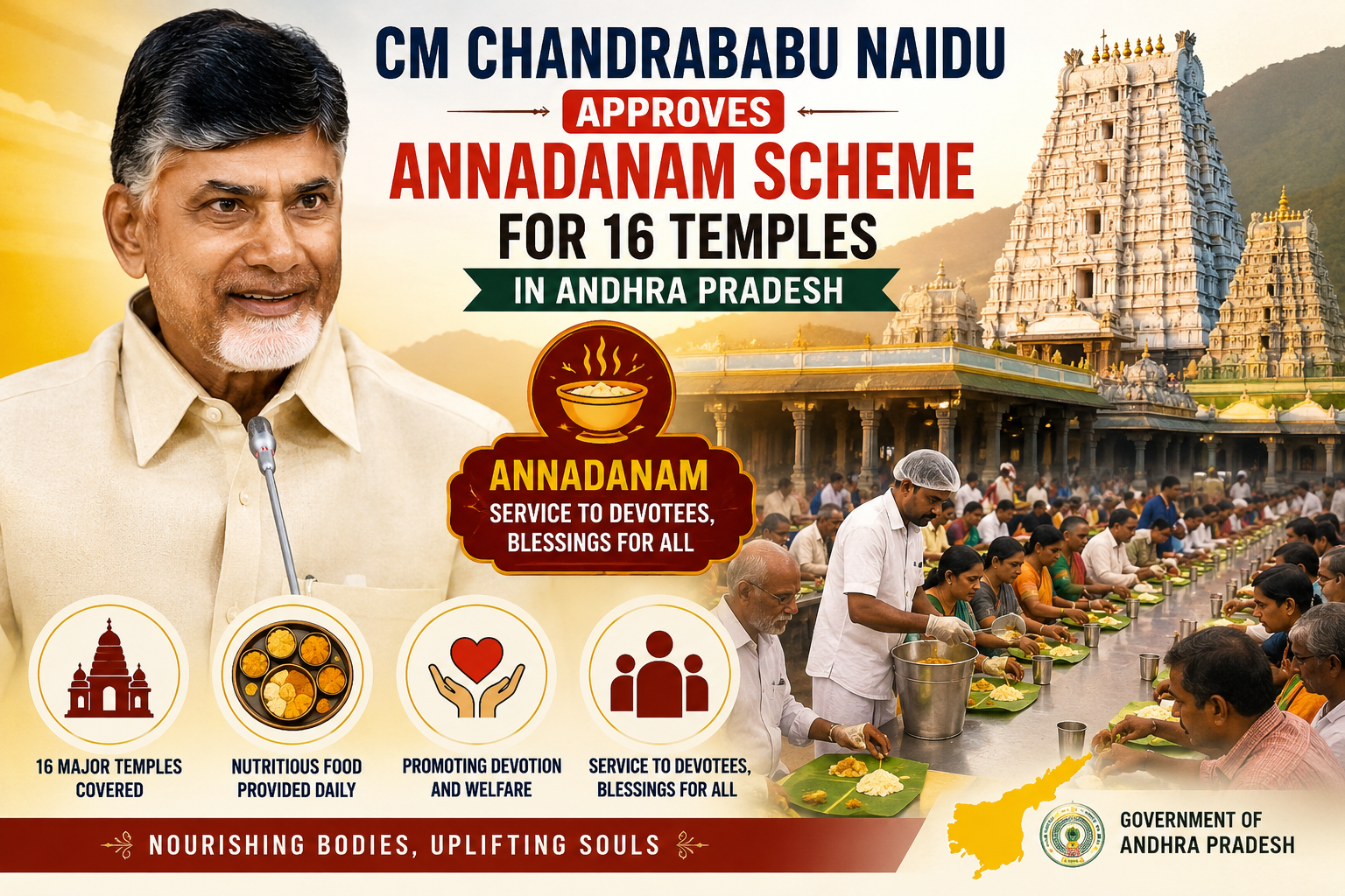 CM Chandrababu Naidu Approves Annadanam Scheme for 16 Temples in Andhra Pradesh